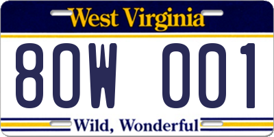 WV license plate 8OW001