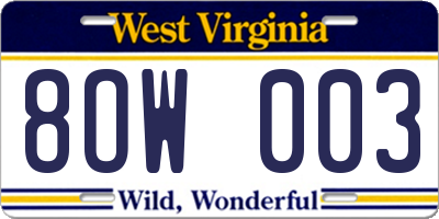 WV license plate 8OW003