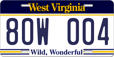 WV license plate 8OW004