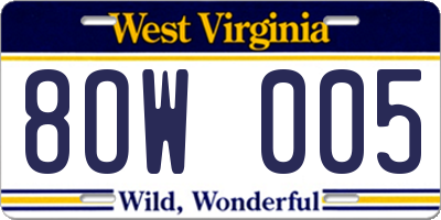 WV license plate 8OW005