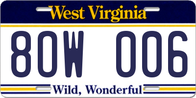 WV license plate 8OW006