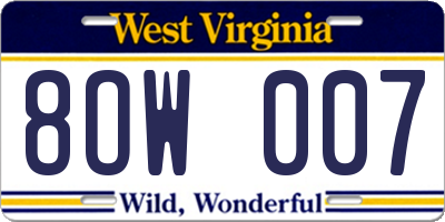 WV license plate 8OW007