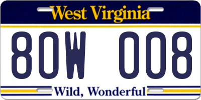 WV license plate 8OW008