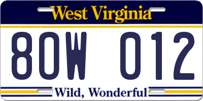 WV license plate 8OW012