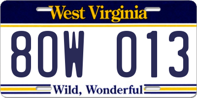 WV license plate 8OW013