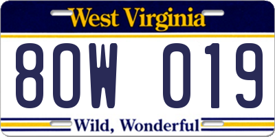 WV license plate 8OW019