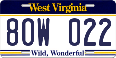WV license plate 8OW022