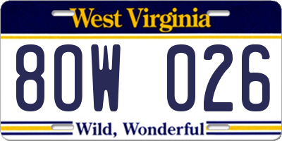 WV license plate 8OW026