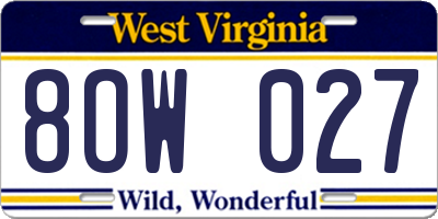 WV license plate 8OW027