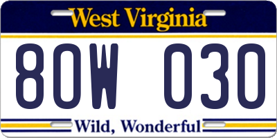 WV license plate 8OW030