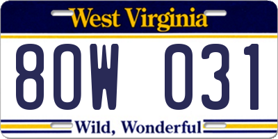 WV license plate 8OW031