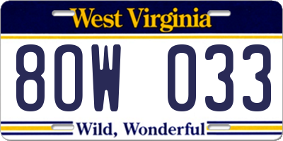 WV license plate 8OW033