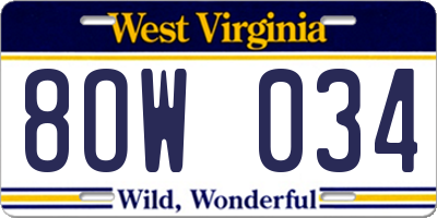 WV license plate 8OW034