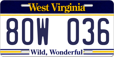 WV license plate 8OW036