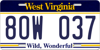 WV license plate 8OW037