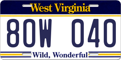 WV license plate 8OW040