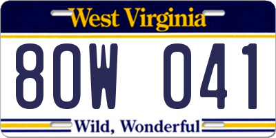 WV license plate 8OW041