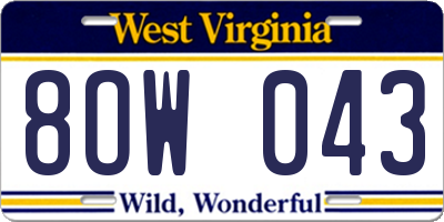 WV license plate 8OW043