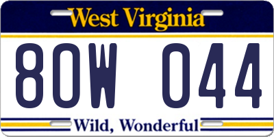 WV license plate 8OW044