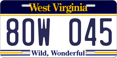 WV license plate 8OW045