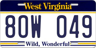 WV license plate 8OW049
