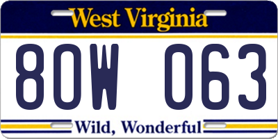 WV license plate 8OW063