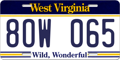 WV license plate 8OW065
