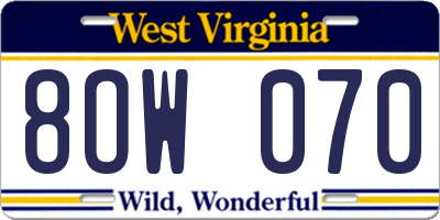 WV license plate 8OW070