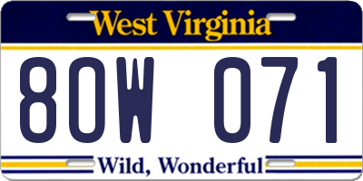 WV license plate 8OW071