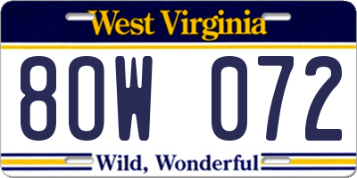 WV license plate 8OW072