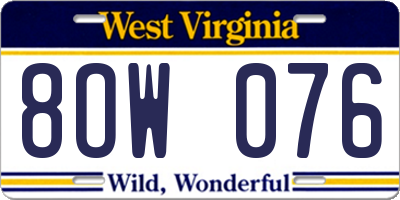 WV license plate 8OW076