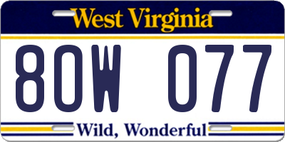 WV license plate 8OW077