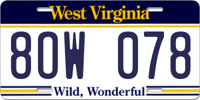 WV license plate 8OW078