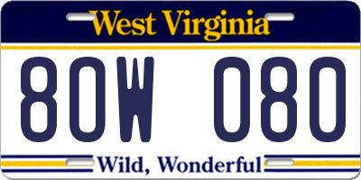 WV license plate 8OW080