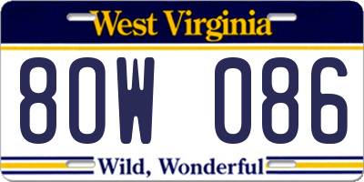 WV license plate 8OW086