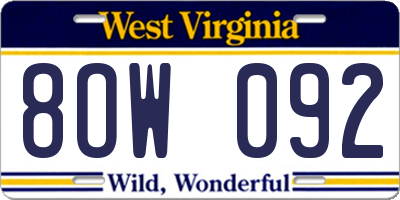 WV license plate 8OW092
