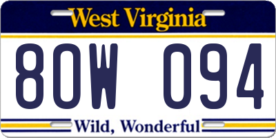 WV license plate 8OW094