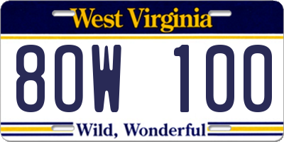 WV license plate 8OW100