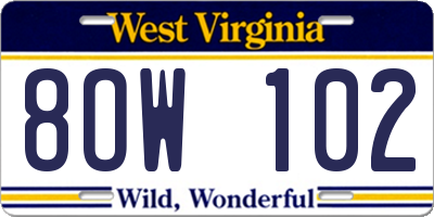 WV license plate 8OW102