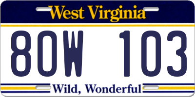 WV license plate 8OW103