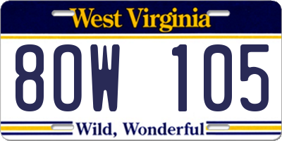 WV license plate 8OW105