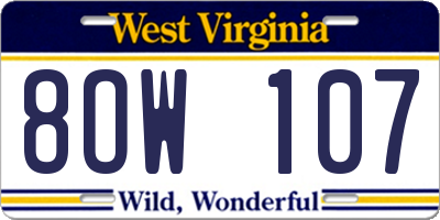 WV license plate 8OW107
