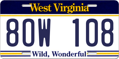 WV license plate 8OW108