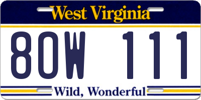 WV license plate 8OW111