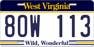 WV license plate 8OW113