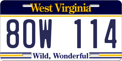 WV license plate 8OW114