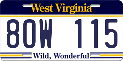 WV license plate 8OW115