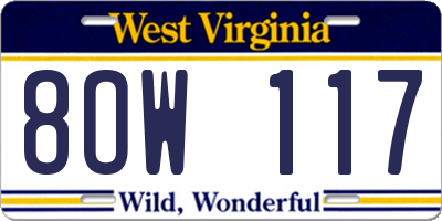 WV license plate 8OW117