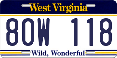 WV license plate 8OW118