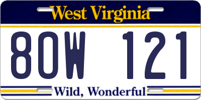 WV license plate 8OW121